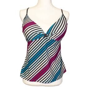 Free Country Blue Striped Swim Tank Top XL